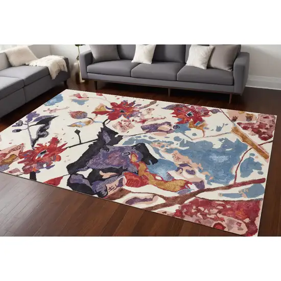 Blue and Red Floral Hand Tufted Area Rug Photo 1