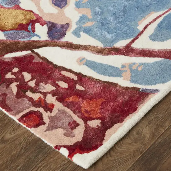 Red Blue And Purple Floral Tufted Handmade Area Rug Photo 7