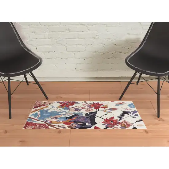 Red Blue And Purple Floral Tufted Handmade Area Rug Photo 2