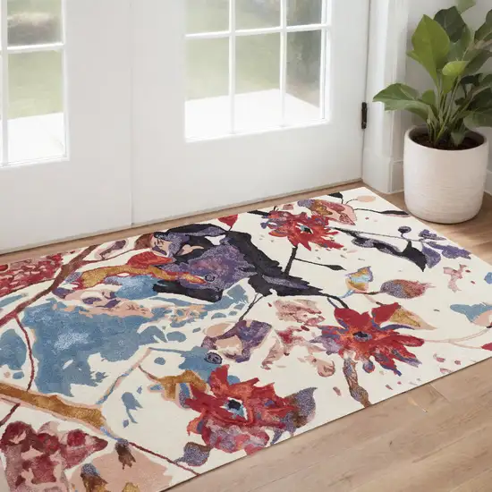 Blue and Red Floral Hand Tufted Area Rug Photo 1