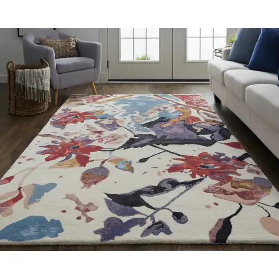 Red Blue And Purple Floral Tufted Handmade Area Rug Photo 5