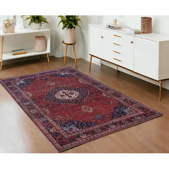 Red Blue And Tan Floral Power Loom Area Rug Photo 1