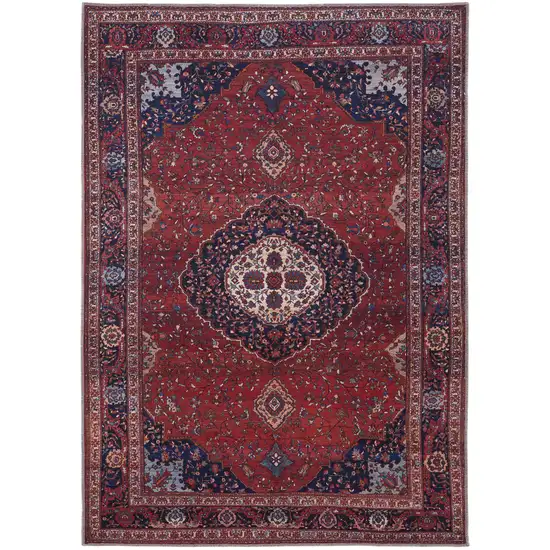 Red Blue And Tan Floral Power Loom Area Rug Photo 1