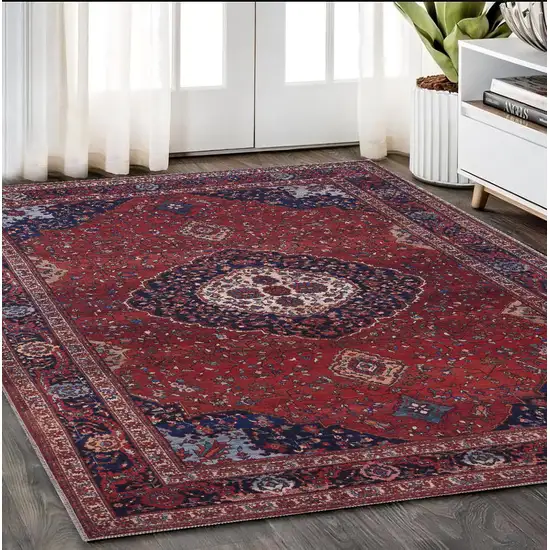 Red Blue And Tan Floral Power Loom Area Rug Photo 1