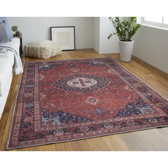 Red Blue And Tan Floral Power Loom Area Rug Photo 6