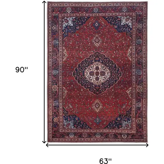 Red Blue And Tan Floral Power Loom Area Rug Photo 10