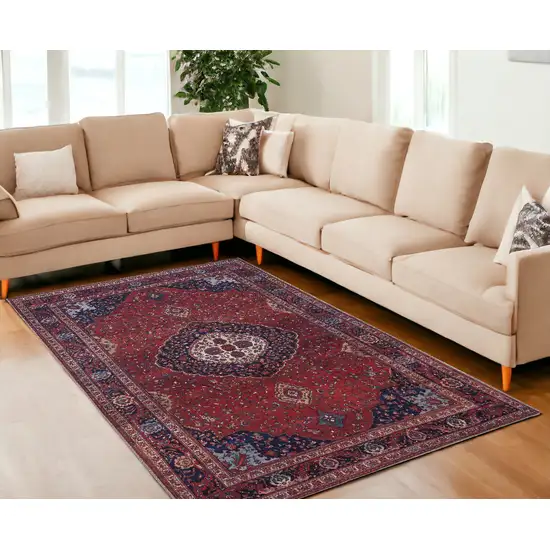 Red Blue And Tan Floral Power Loom Area Rug Photo 1