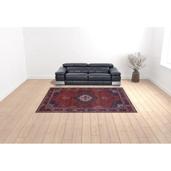 Red Blue And Tan Floral Power Loom Area Rug Photo 2