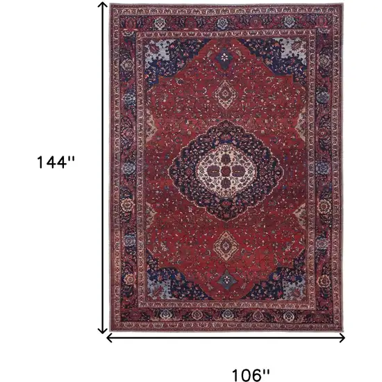 Red Blue And Tan Floral Power Loom Area Rug Photo 10