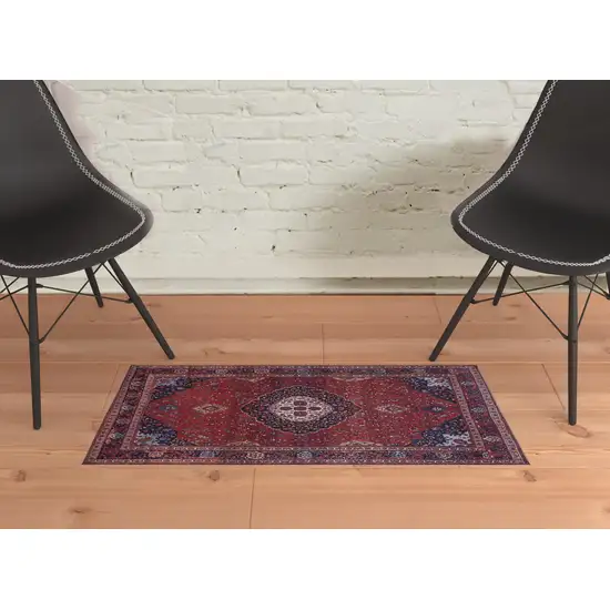 Red Blue And Tan Floral Power Loom Area Rug Photo 2