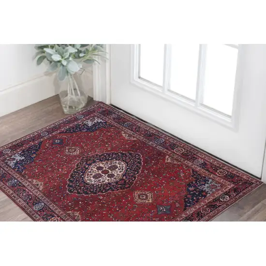 Red Blue And Tan Floral Power Loom Area Rug Photo 1