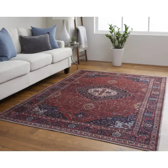 Red Blue And Tan Floral Power Loom Area Rug Photo 7