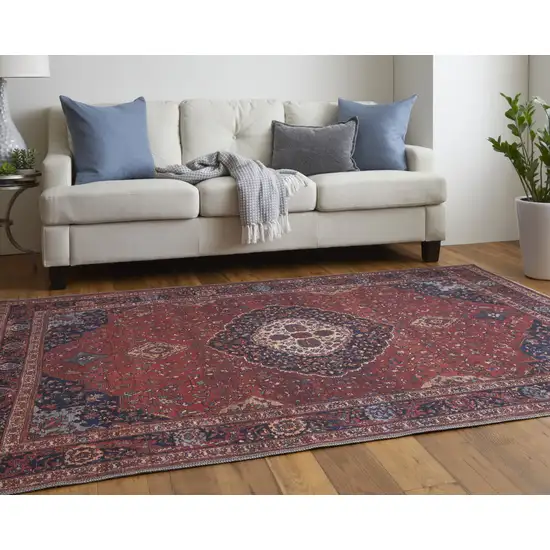 Red Blue And Tan Floral Power Loom Area Rug Photo 8