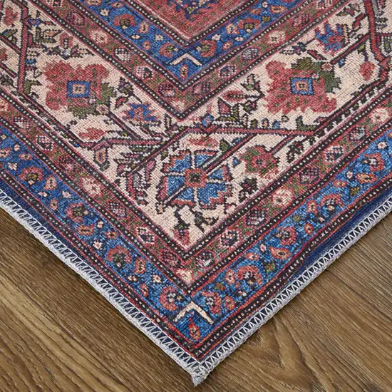 Red Blue And Tan Floral Power Loom Area Rug Photo 3