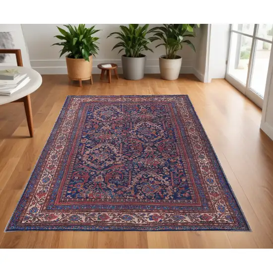 Red Blue And Tan Floral Power Loom Area Rug Photo 1