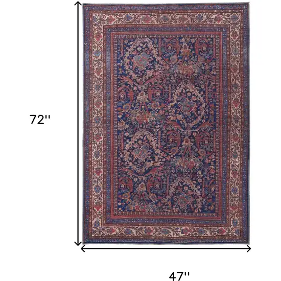 Red Blue And Tan Floral Power Loom Area Rug Photo 10