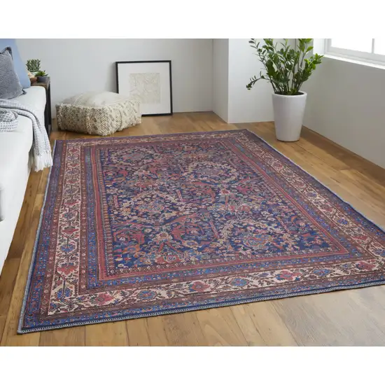 Red Blue And Tan Floral Power Loom Area Rug Photo 6