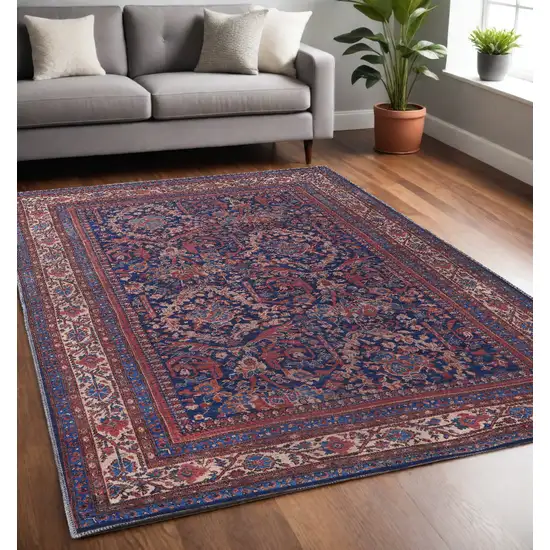 Red Blue And Tan Floral Power Loom Area Rug Photo 1