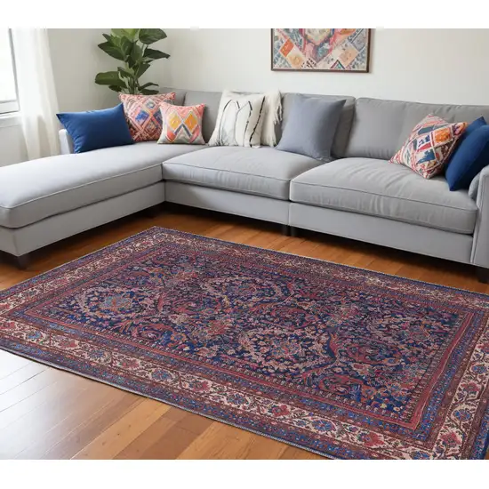 Red Blue And Tan Floral Power Loom Area Rug Photo 1