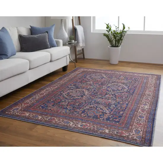 Red Blue And Tan Floral Power Loom Area Rug Photo 7