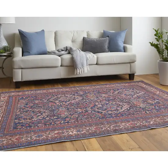 Red Blue And Tan Floral Power Loom Area Rug Photo 8