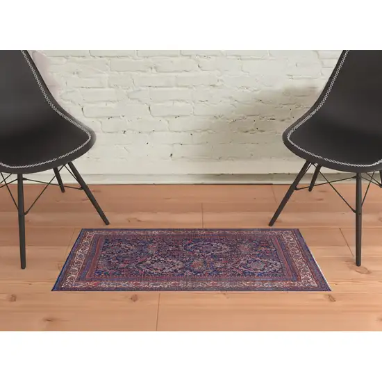 Red Blue And Tan Floral Power Loom Area Rug Photo 2