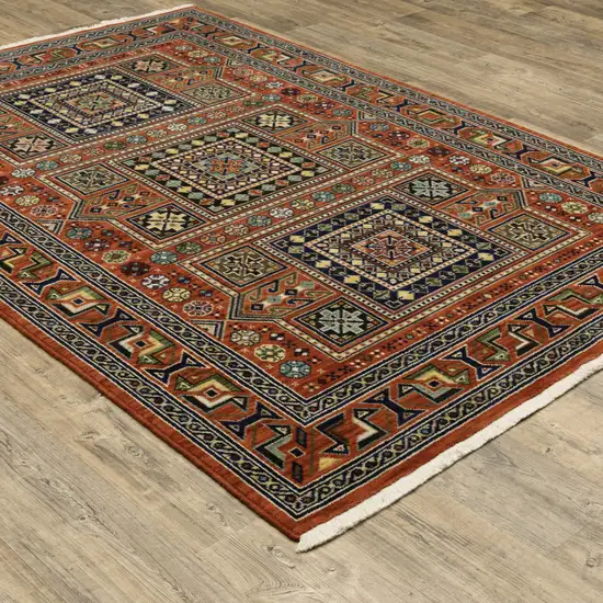 Red Blue Beige And Green Oriental Power Loom Stain Resistant Area Rug With Fringe Photo 7