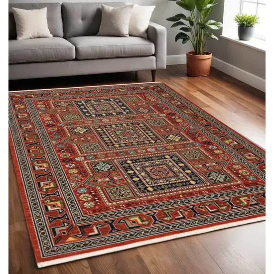 Blue and Red Oriental Power Loom Area Rug With Fringe Photo 1