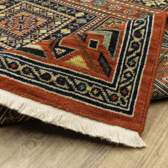 Red Blue Beige And Green Oriental Power Loom Stain Resistant Area Rug With Fringe Photo 9