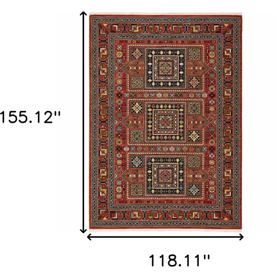 Blue and Red Oriental Power Loom Area Rug With Fringe Photo 3