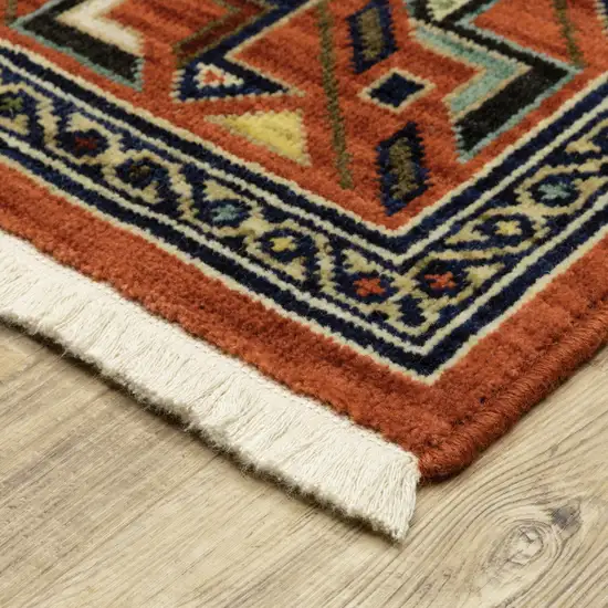 Red Blue Beige And Green Oriental Power Loom Stain Resistant Area Rug With Fringe Photo 6