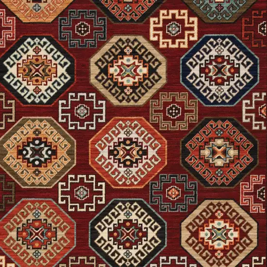 Blue and Red Oriental Power Loom Area Rug With Fringe Photo 7