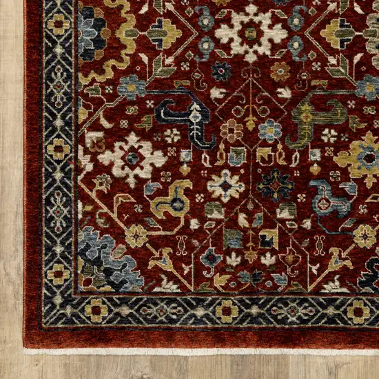 Red Blue Gold And Ivory Oriental Power Loom Stain Resistant Area Rug With Fringe Photo 2