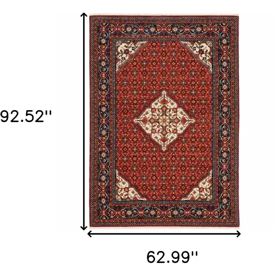 Blue and Red Oriental Power Loom Area Rug With Fringe Photo 3