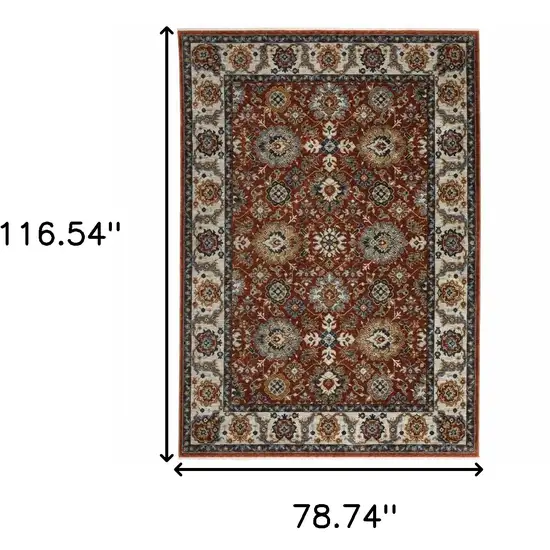 Blue and Red Oriental Power Loom Area Rug With Fringe Photo 3