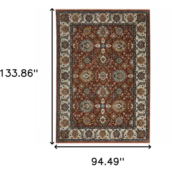 Blue and Red Oriental Power Loom Area Rug With Fringe Photo 3