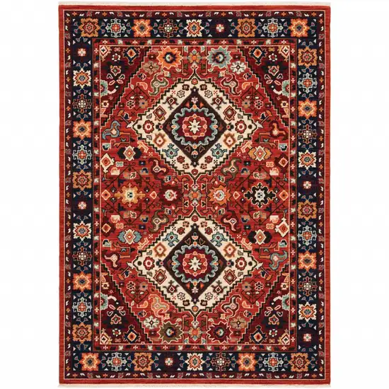 Red Blue Machine Woven Oriental Indoor Area Rug Photo 1