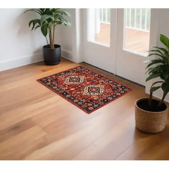 Red Blue Machine Woven Oriental Indoor Area Rug Photo 1