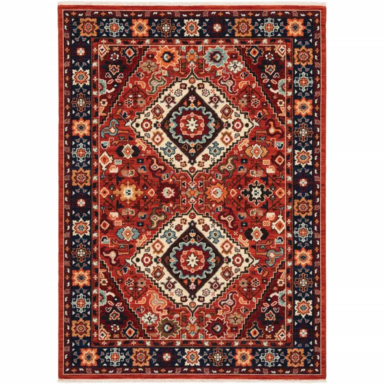 Red Blue Machine Woven Oriental Indoor Area Rug Photo 1