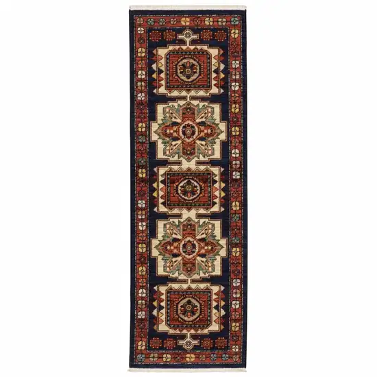 Red Blue Machine Woven Oriental Indoor Runner Rug Photo 1