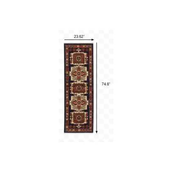 Red Blue Machine Woven Oriental Indoor Runner Rug Photo 2