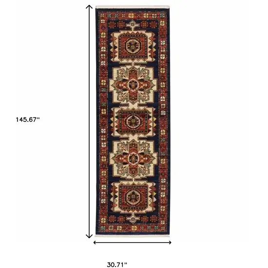 Red Blue Machine Woven Oriental Indoor Runner Rug Photo 6