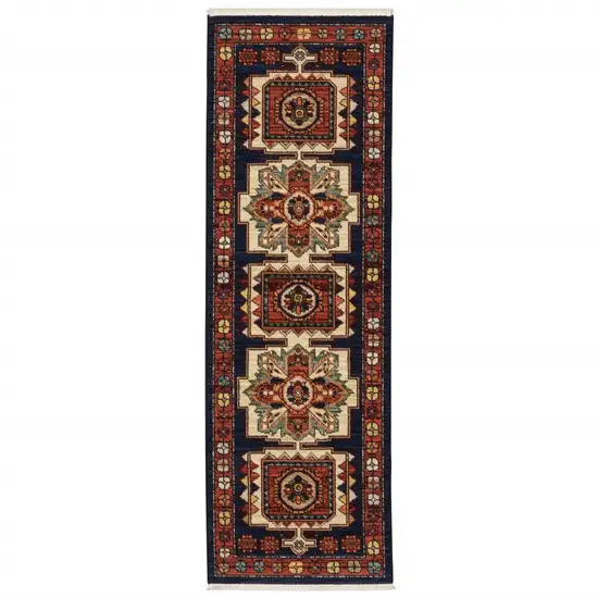 Red Blue Machine Woven Oriental Indoor Runner Rug Photo 5