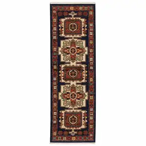 Photo of Red Blue Machine Woven Oriental Indoor Runner Rug