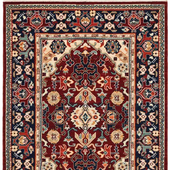 Red Blue Orange And Beige Oriental Power Loom Stain Resistant Area Rug With Fringe Photo 8