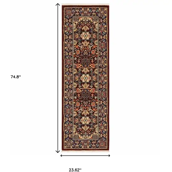 6' Blue and Red Oriental Power Loom Runner Rug Photo 3