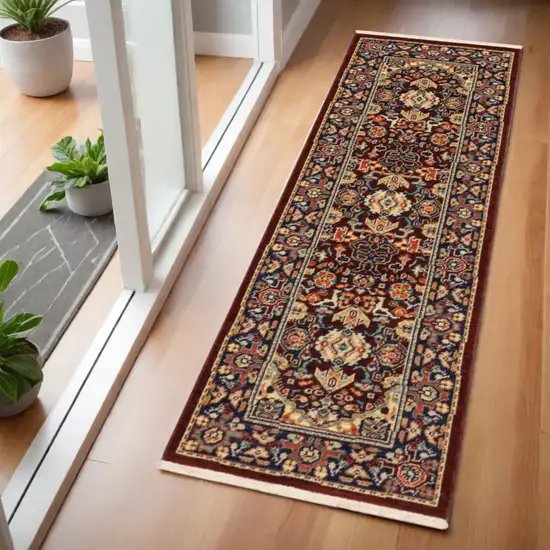 6' Blue and Red Oriental Power Loom Runner Rug Photo 1