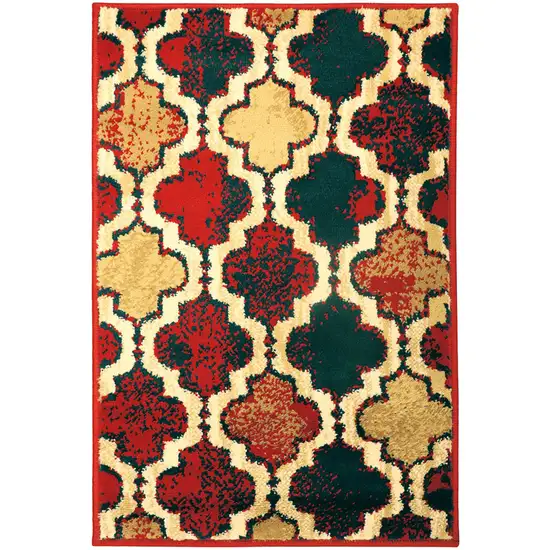 Red Blue Quatrefoil Power Loom Distressed Stain Resistant Area Rug Photo 1