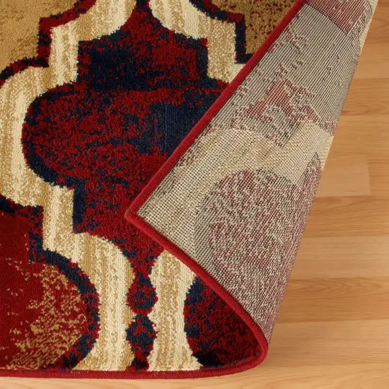 Red Blue Quatrefoil Power Loom Distressed Stain Resistant Area Rug Photo 4