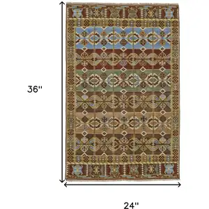 Photo of Red Blue and Brown Wool Southwestern Hand Knotted Area Rug